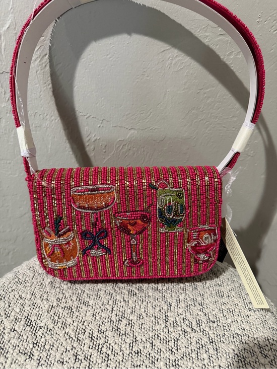 Handbags - Pink Beaded Cocktail Embellished Shoulder Bag